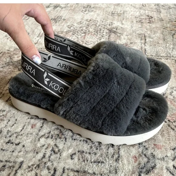 Ugg Koolaburra Women's FUZZ'N II Gray Slip On Slippers Fluff Yeah Faux Fur SZ 9 - Picture 4 of 7